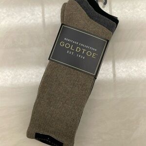 Gold Toe Crew Socks 3 Pack Black/Gray/Tan Sz 6 to 12-1/2